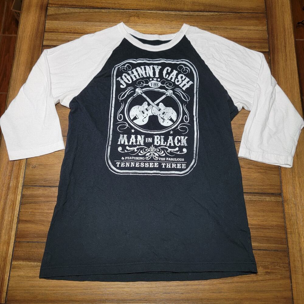 Zion Rootswear Johnny Cash Baseball Style Tee "Man In Black" - Size Junior XXL